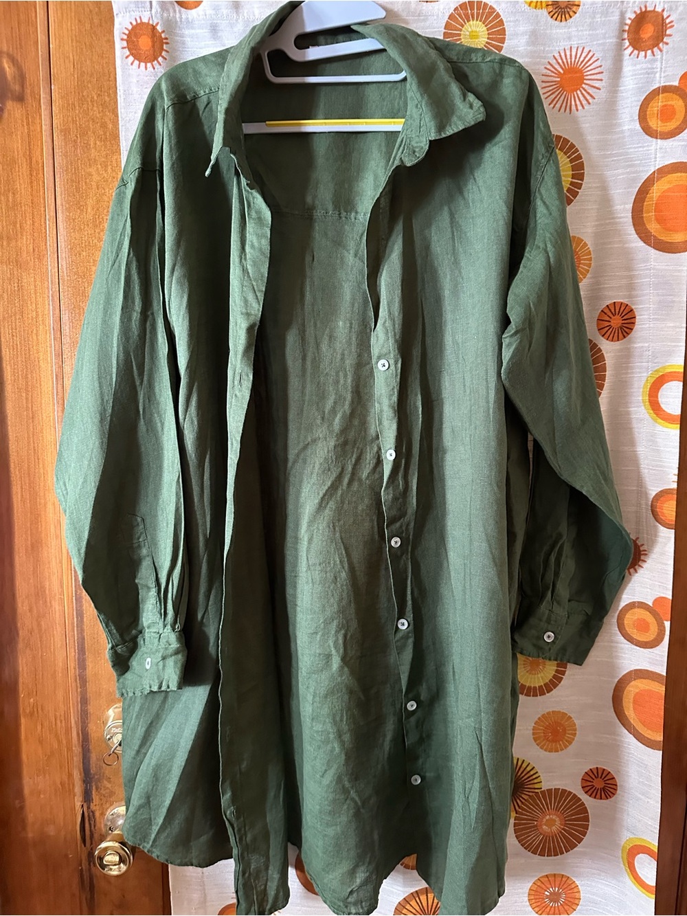 Relaxed Button-Up Tunic Shirt in Olive Green